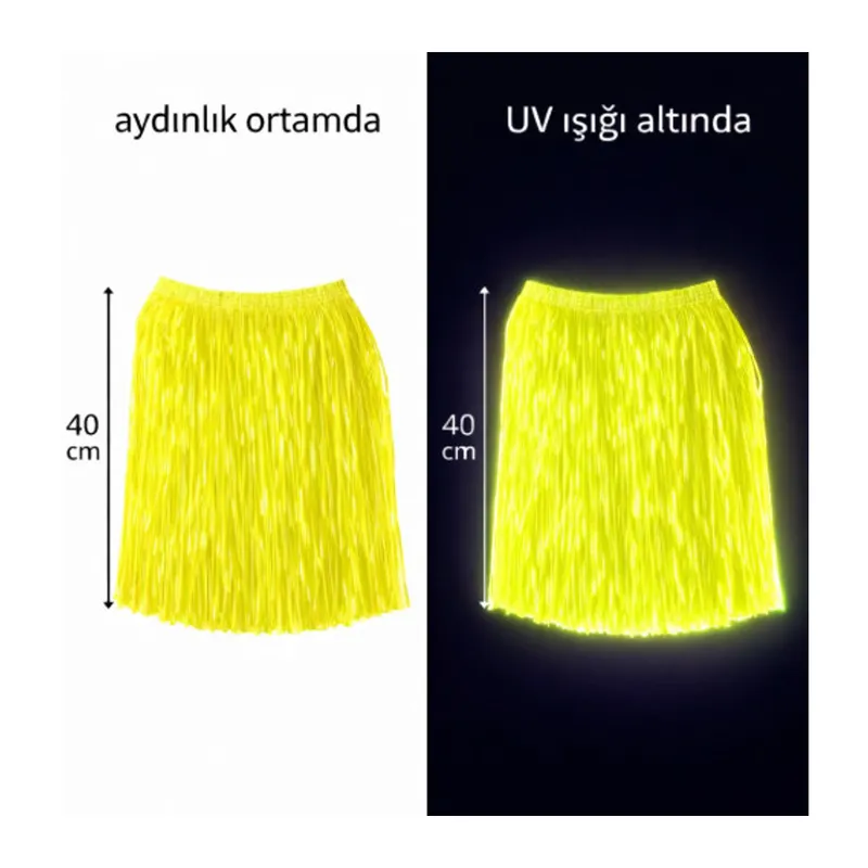 Neon Sarı Hawaii Parti Eteği 40 cm