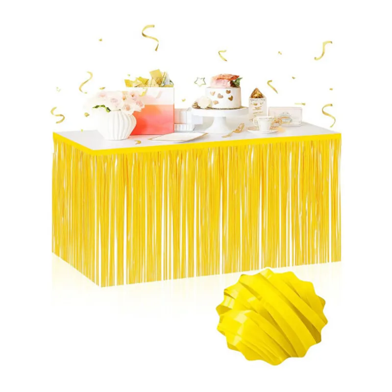Kendinden Yapışkanlı Makaron Sarı Püsküllü Masa Eteği – 75 x 275 cm Parti Süslemesi