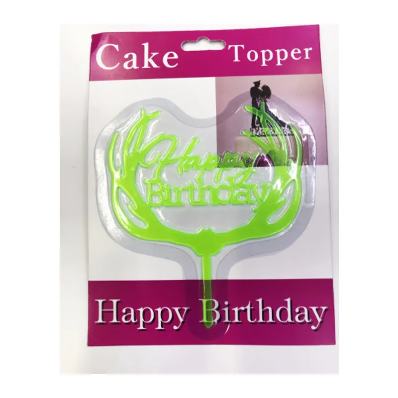 Happy Birthday Yazılı Yeşil Dallı Pasta Kek Çubuğu