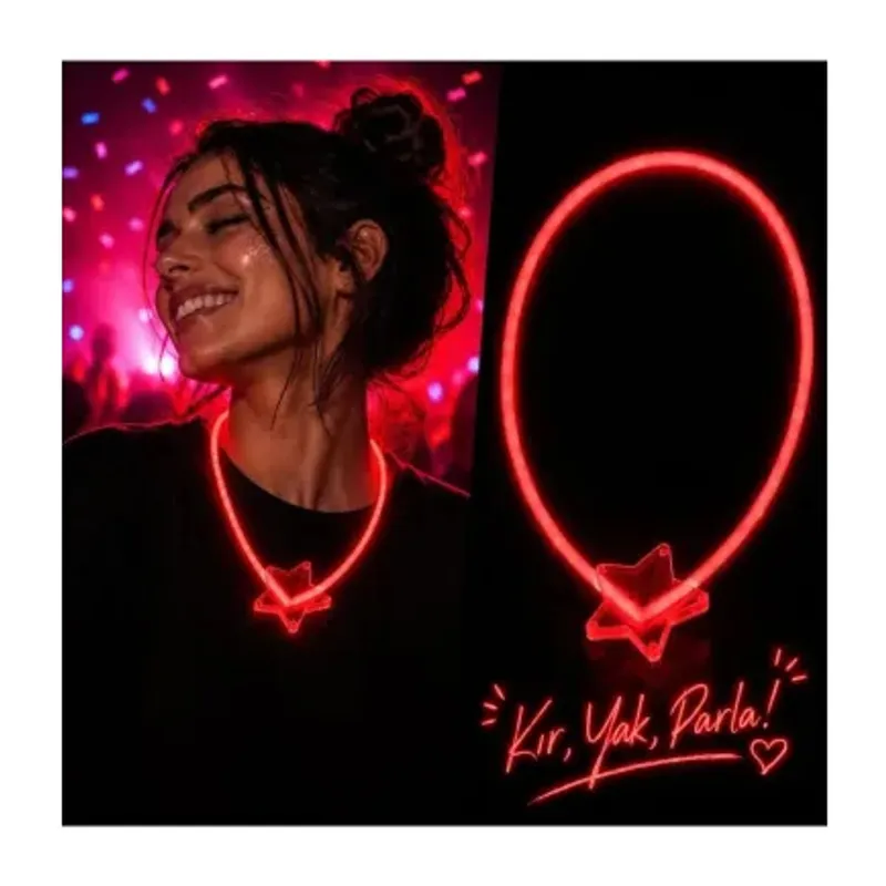 Glow Yıldız Kolye Neon Fosforlu Işıklı Kolye Kırmızı Renk