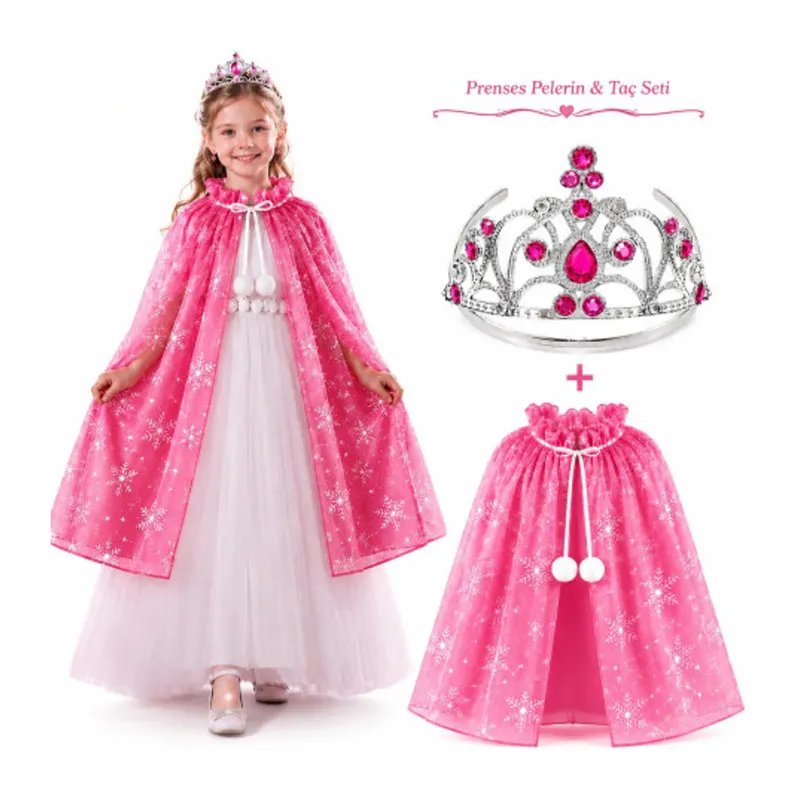 Masal Prensesi Pembe Pelerin ve Taç Seti (85 cm)
