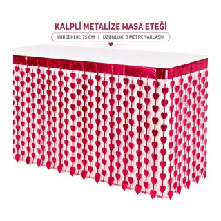 Kalpli Metalize Masa Eteği Kırmızı 75x300 cm