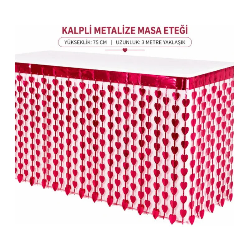 Kalpli Metalize Masa Eteği Kırmızı 75x300 cm
