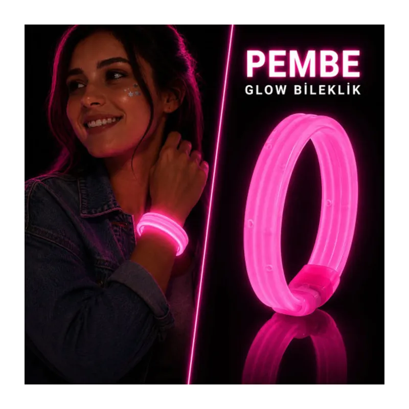 Pembe Kalın Glow Bileklik – Kırılarak Yanan Parti ve Festival Bilekliği
