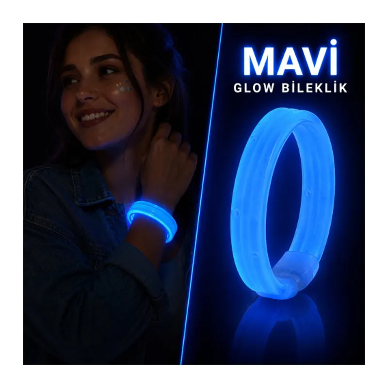 Mavi Kalın Glow Bileklik – Kırılarak Yanan Parti ve Festival Bilekliği