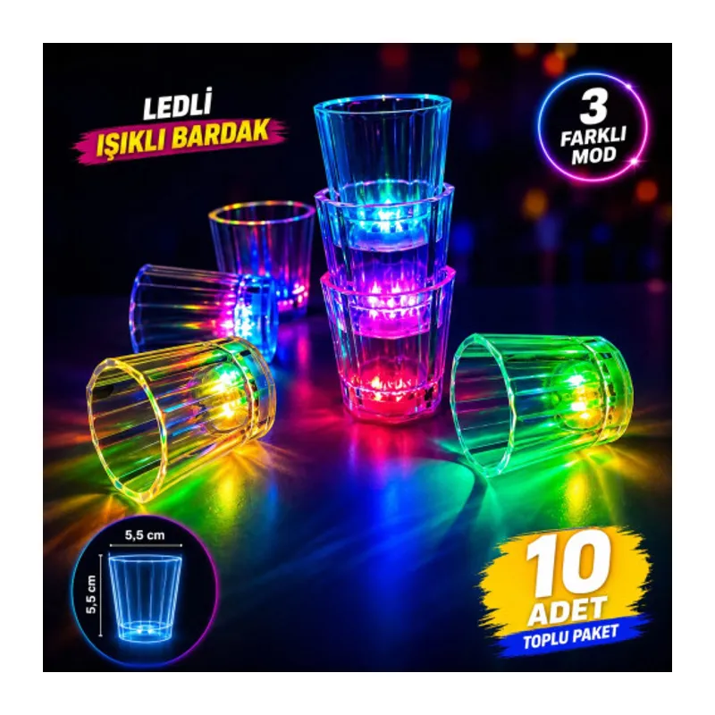 10'lu LED Işıklı Parti Bardağı Seti