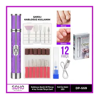 ŞARJLI 12 BAŞLIKLI MANİKÜR SETİ