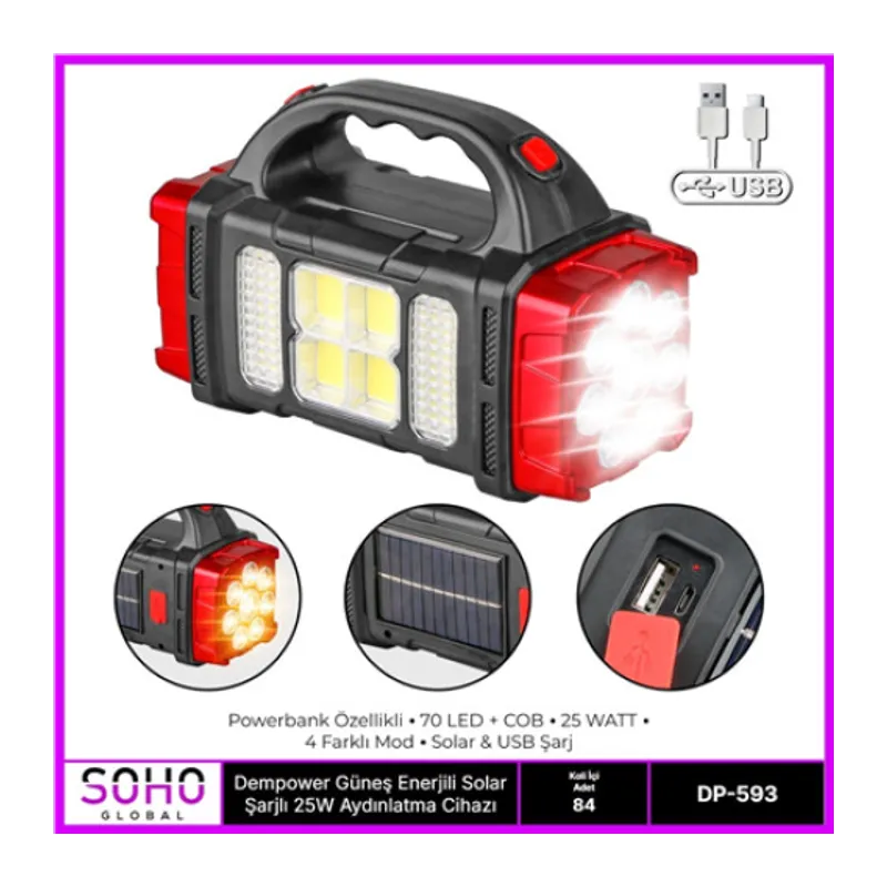 GÜNEŞ ENERJİLİ SOLAR KAMP FENERİ
