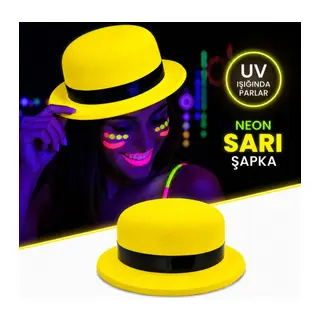 Neon Sarı UV Parti Şapkası Plastik