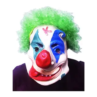 Yeşil Renk Afro Bonus Peruklu Palyaço Lateks Et Maske