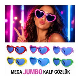 Mega Jumbo Kalp Parti Gözlüğü – Renkli 12 Adet
