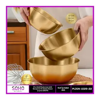 3'Lü Gold Paslanmaz Çelik Kap