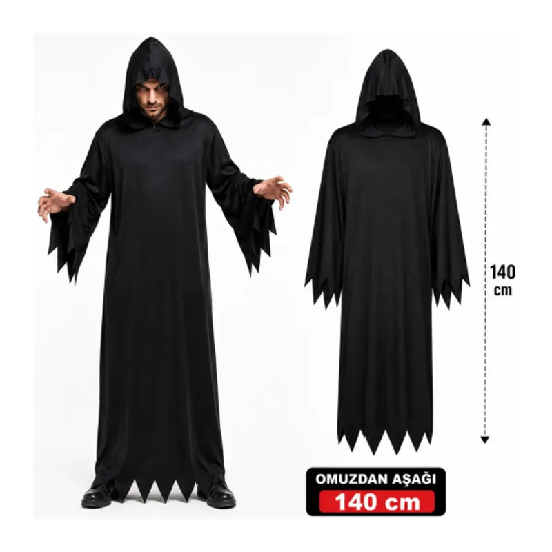 Yetişkin Siyah Kapüşonlu Cellat Hayalet Kostümü 140 cm