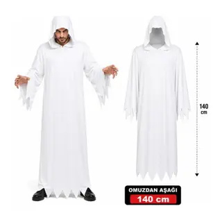 Yetişkin Beyaz Kapüşonlu Cellat Hayalet Kostümü 140 cm