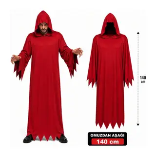 Yetişkin Kırmızı Kapüşonlu Cellat Hayalet Kostümü 140 cm