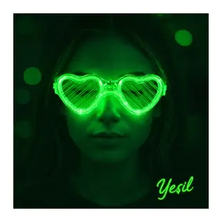 Yeşil LED Işıklı Kalp Gözlük – 3 Modlu Parti & Glow Gözlüğü