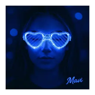 Mavi LED Işıklı Kalp Gözlük – 3 Modlu Parti & Glow Gözlüğü
