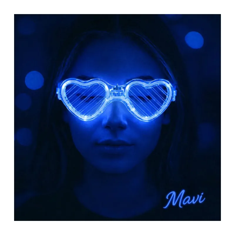 Mavi LED Işıklı Kalp Gözlük – 3 Modlu Parti & Glow Gözlüğü