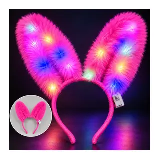3 Modlu LED Işıklı Peluş Tavşan Kulağı Fuşya Renk