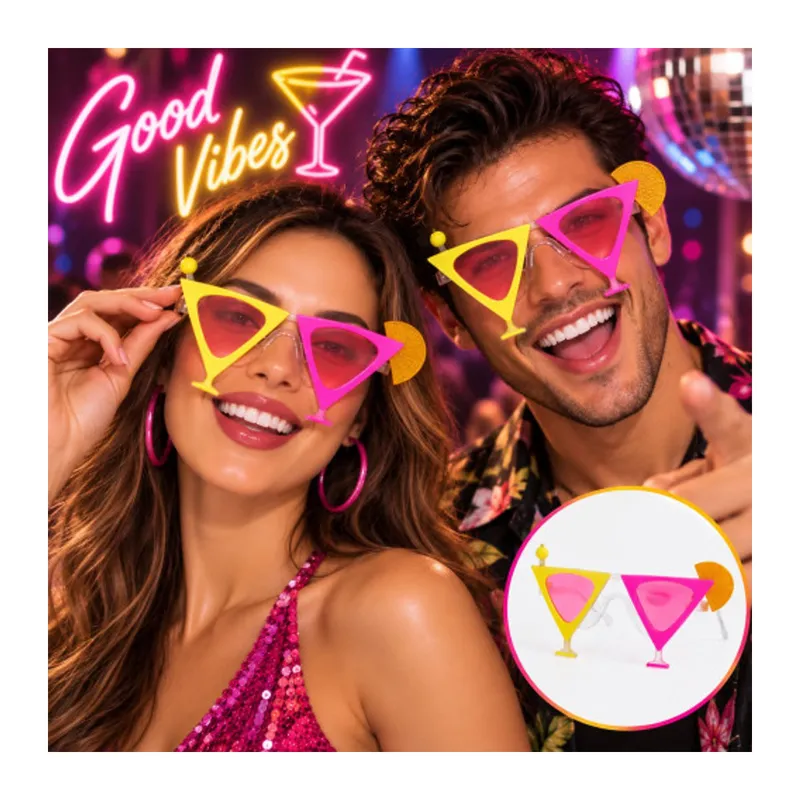 Sarı Pembe Renk Martini Parti Gözlüğü