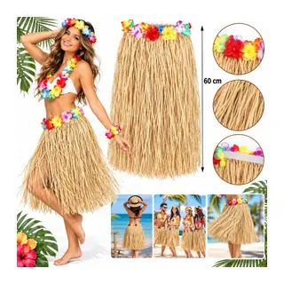 60 cm Naturel Saman Görünümlü Hawaii Etek Hula