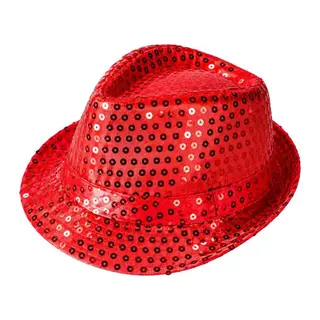 Disko Star Kırmızı Payetli Fötr Şapka Yetişkin Boy