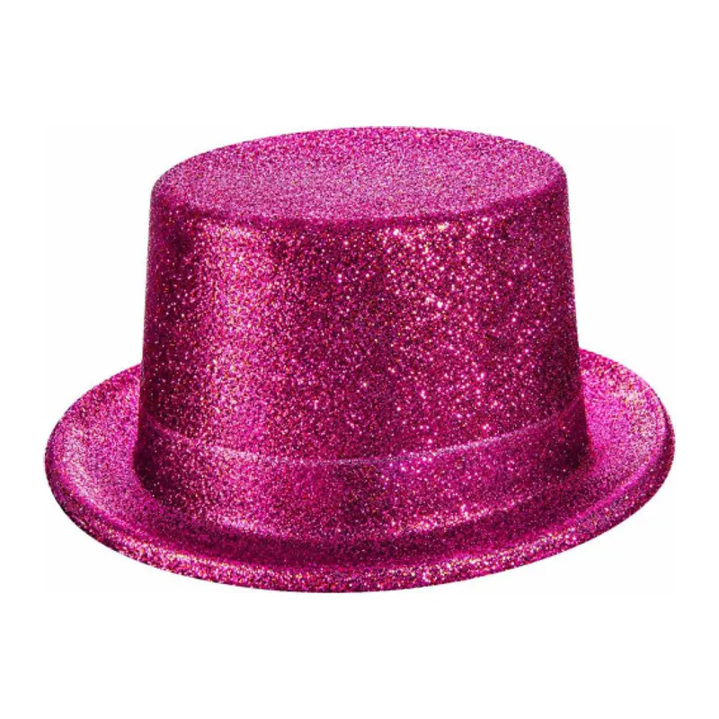 Fuşya Simli Glitter Silindir Parti Şapkası