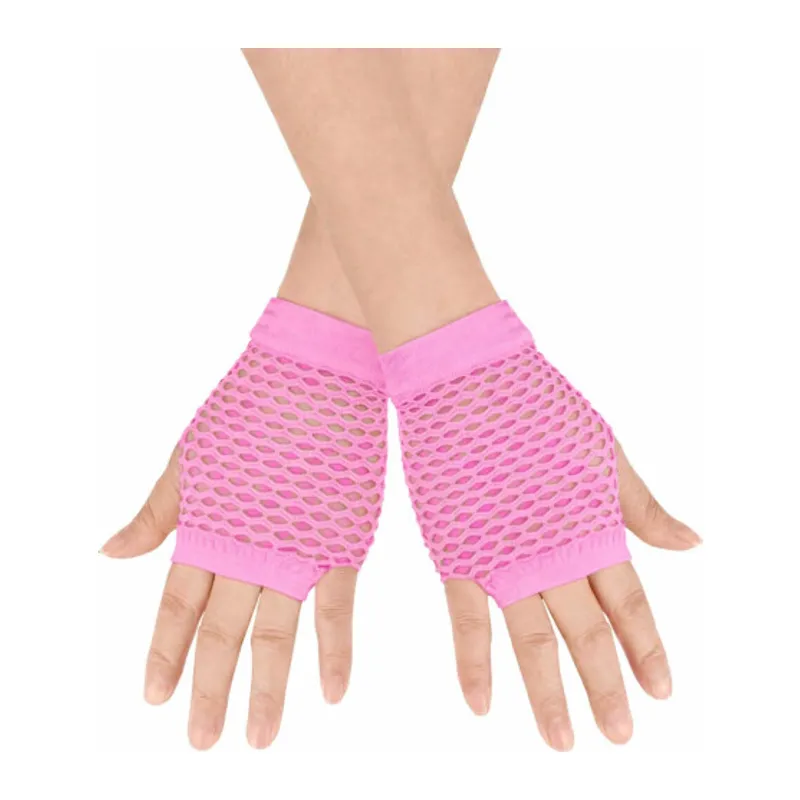 80’ler 90’lar Retro Neon Pembe File Parmaksız Kısa Eldiven 11 cm
