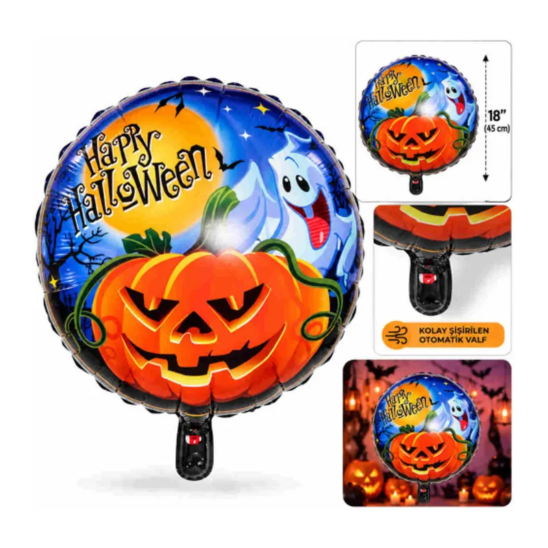 Hayalet ve Balkabağı Desenli Folyo Balon 18 İnç – 45 cm
