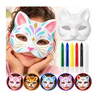 Boyanabilir Kedi Maskesi ve 6 Renk Boya Kalemi Seti – 7 Parça