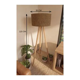 3 Ayaklı Tripod Lambader Tütün Kahve Kumaş Başlık
