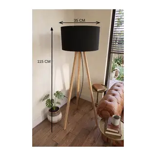 3 Ayaklı Tripod Lambader Siyah Kumaş Başlık