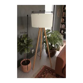 3 Ayaklı Tripod Lambader Krem Kumaş Başlık