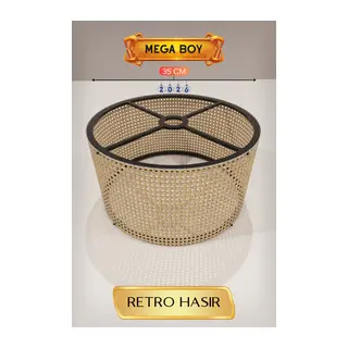 Retro Hasır Lambader Başlığı 35 CM Mega Boy