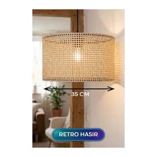 Retro Hasır Kumaş Başlıklı Sarkıt Avize 35 CM