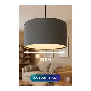 Antrasit Gri Kumaş Başlıklı Sarkıt Avize 35 CM