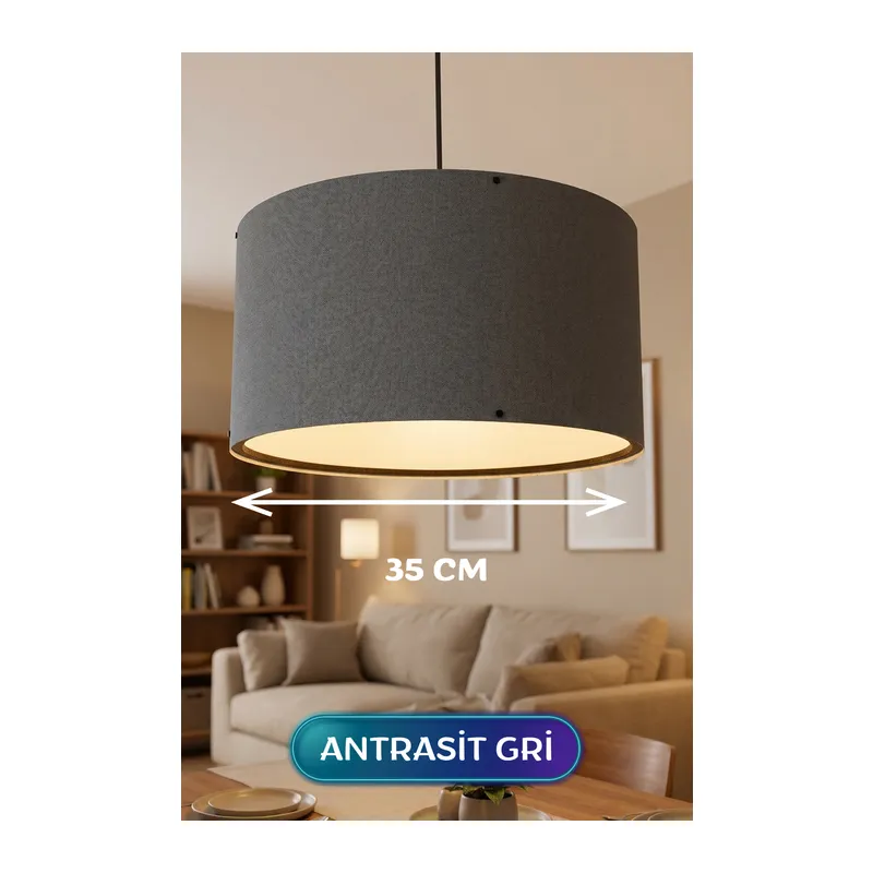 Antrasit Gri Kumaş Başlıklı Sarkıt Avize 35 CM
