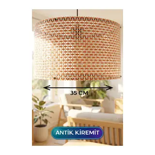 Antik Kiremit Hasır Kumaş Başlıklı Sarkıt Avize 35 CM