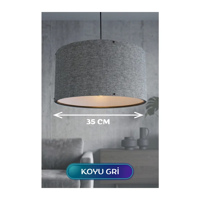 Koyu Gri Kumaş Başlıklı Sarkıt Avize 35 CM