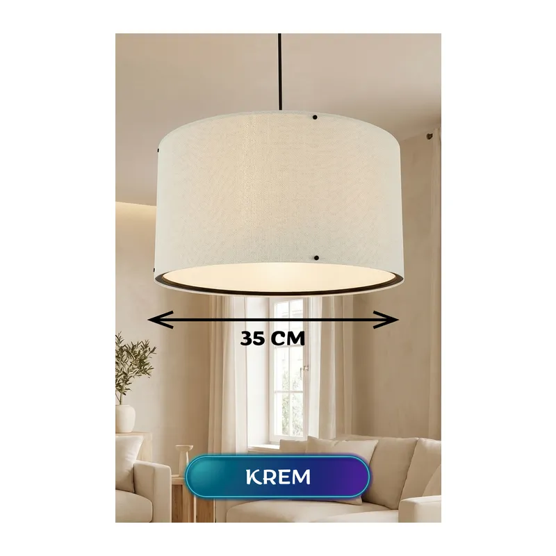 Krem Kumaş Başlıklı Sarkıt Avize 35 CM