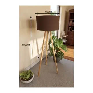 3 Ayaklı Tripod Lambader Kahverengi Kumaş Başlık