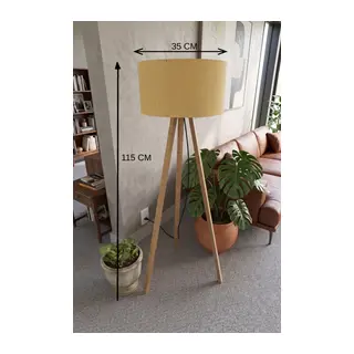 3 Ayaklı Tripod Lambader Hardal Kumaş Başlık