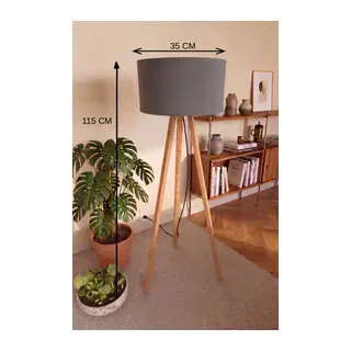 3 Ayaklı Tripod Lambader Antrasit Gri Kumaş Başlık