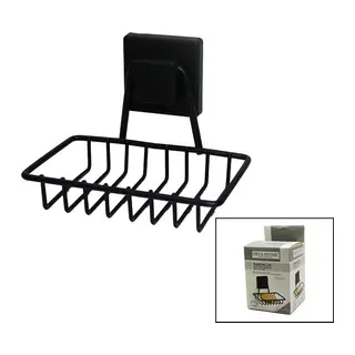 SİYAH - METAL KATI SABUNLUK KARE GÜÇLÜ YAPIŞKANLI 11X12.5X11CM (5643)