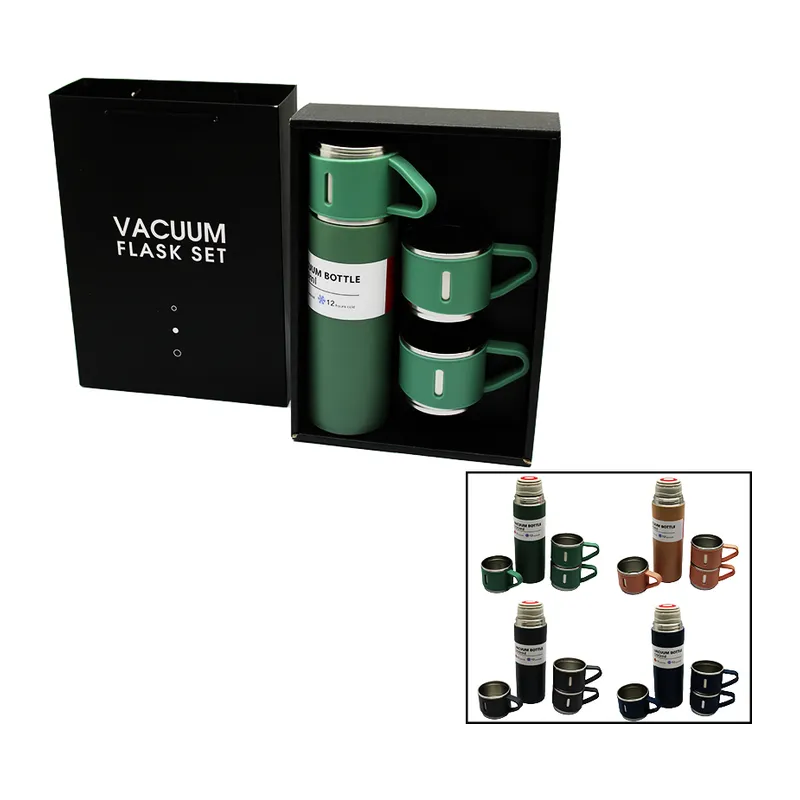 ÇANTALI 500ML 3 PARÇA BARDAKLI ÇELİK TERMOS SETİ (5643)