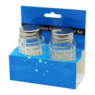 GLASS SALT 2Lİ KABARTMALI METAL KAPAKLI YUVARLAK CAM TUZLUK - BAHARATLIK (5643)