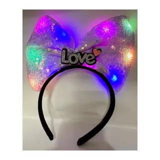 Led Işıklı 3 Farklı Fonksiyonda Yanan Gümüş Love Yazılı Lila Fiyonk Taç 20X17 cm (5643)