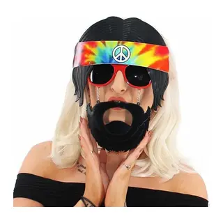 Siyah Saçlı Bandana Tasarımlı Hippi Parti Gözlüğü 26x18 cm (5643)