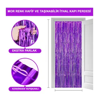 Mor Renk Ekstra Metalize Parlak Saçaklı Arka Fon Perde İthal A Kalite 1x2 Metre (5643)