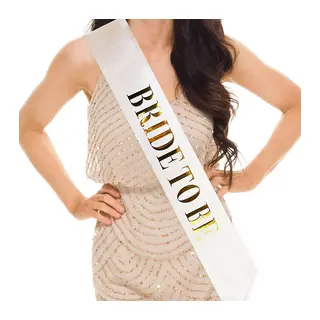 Beyaz Üzeri Altın Büyük Bride To Be Yazılı Simli Işıltılı Kuşak Kemer 10 cm Genişlik (5643)